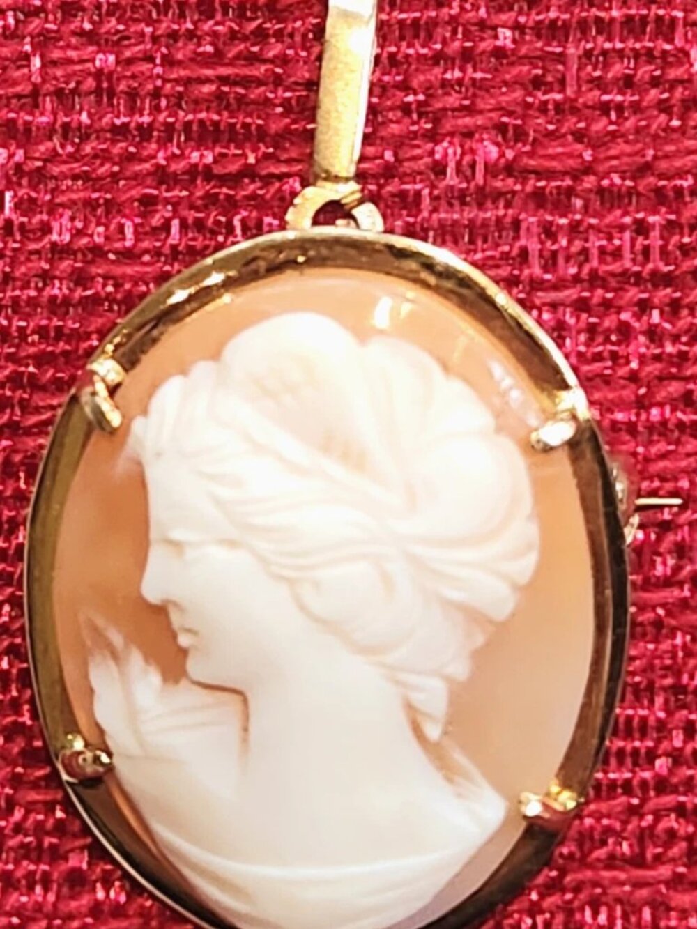 Vintage 750 18K Gold Cameo Brooch Pendant Vicenza Italy Carved Shell Left-Facing - Picture 16 of 16